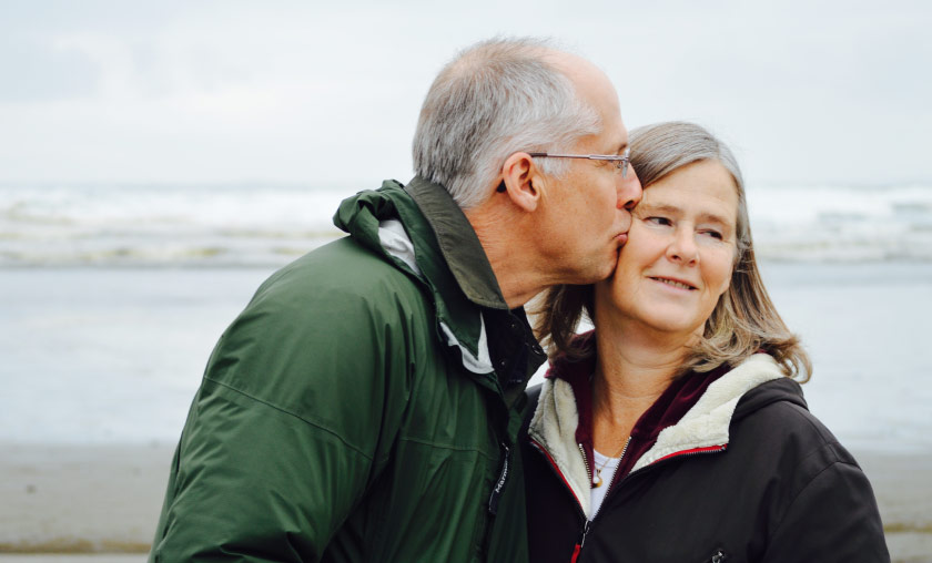 Older couple kissing