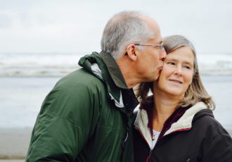 Older couple kissing